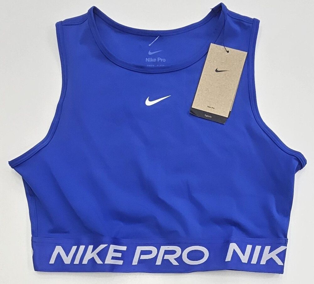 Nike Pro Dri-FIT Women's Cropped Training Tank Top Hyper Royal Blue Size M NWT